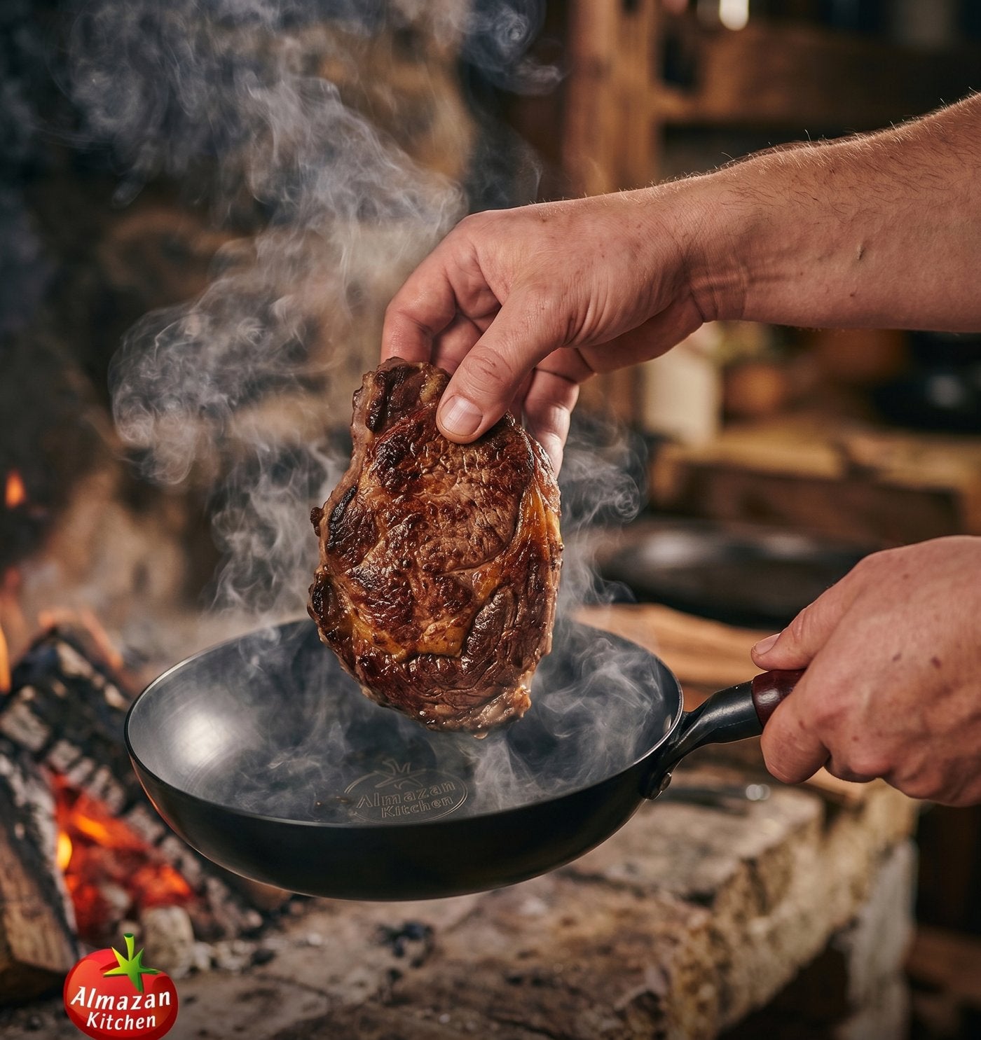 Cast-iron pan in use